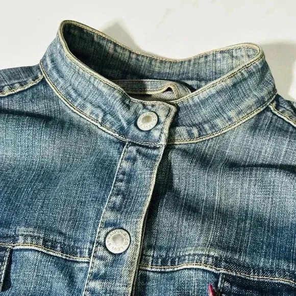 Vintage Women's Levi’s Collarless Jean Jacket - Snap Buttons - Denim Large L - Picture 5 of 13